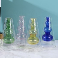 Vase en verre transparent de style nordique bleu en forme de pyramide pour mariage et décoration intérieure