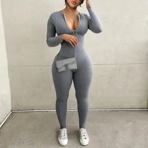 DG bodysuit seksi olahraga wanita, jumpsuit satu potong ritsleting untuk gym fitness Wanita