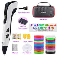 Kit de Stylo 3D 2025 pour Enfants, Stylo d'Impression 3D avec Écran LED, 100M de PLA, Adaptateur Secteur, Boîte de Voyage, Cadeau de Noël et d'Anniversaire pour Enfants