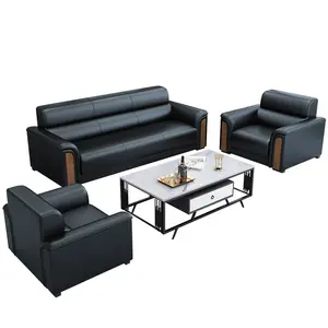 Bureau design moderne salon bureau d'attente ensemble de canapés en cuir noir mobilier de qualité commerciale canapé de bureau espace public