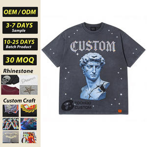 Camiseta de hombre 2026 nueva con estampado de diamantes de imitación, cuello redondo, 100% algodón, estilo casual, corta, oversize, negra, lavado ácido, estilo hip hop, streetwear. - Product Image 1