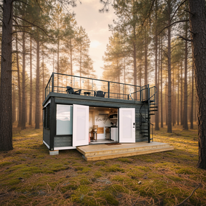 Cabaña de Madera Prefabricada <span class=keywords><strong>con</strong></span> <span class=keywords><strong>Terraza</strong></span> para Uso Hotelero, Diseño Moderno, Estructura de Acero, Transpirable, Vida Útil de 50 Años - Product Image 1