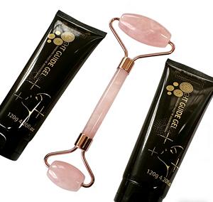 Rosenquarz Gesichts-Jade-Massageroller <span class=keywords><strong>Gua</strong></span> Sha Anti-Aging Akne-Behandlung Gesichtsroller-Set Verpackungsbox Beutel für den Heimgebrauch - Product Image 1