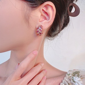 Fashion Jewelry Eco-friendly Copper Gold Plated Micro Pave Pink Zircon Vintage <b>Stud</b> <b>Earrings</b> for Refined Daily Wear - Product Image 6