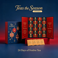 Boîte de calendrier de l'avent de Noël à double ouverture personnalisée, boîte de compte à rebours de 24 jours en carton, emballage cadeau surprise pour café et thé