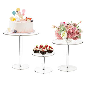 Soporte de <span class=keywords><strong>disco</strong></span> de pastel redondo de acrílico transparente a medida, soporte de exhibición de postre de Pizza desmontable para magdalenas, decoración de pasteles de fiesta de boda - Product Image 1