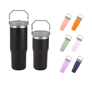 DD3865 Gobelet isotherme classique en acier inoxydable avec paille et poignée, 30/20 oz, anti-fuite, pour le camping et le bureau - Product Image 1