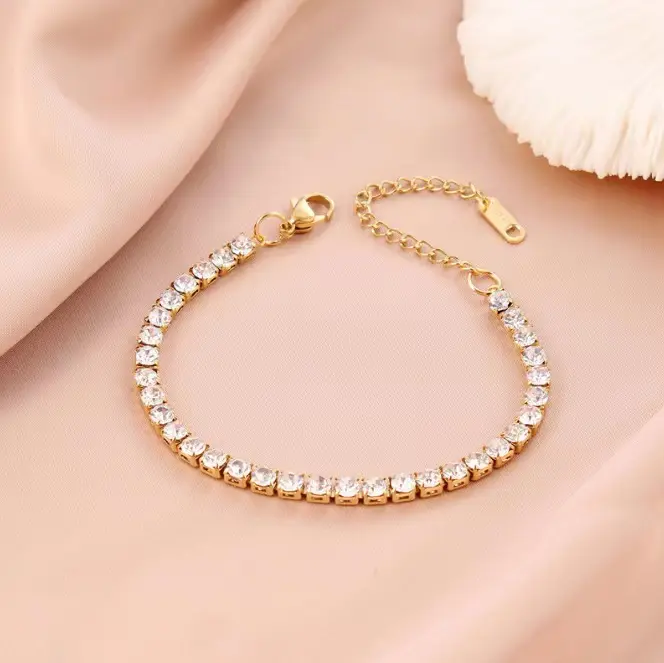 Luxury Cubic Zirconia Tennis Bracelets Iced Out Chain Crystal Wedding Bracelet For Women Men Gold Silver Color Bracelet