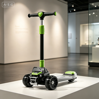 Trottinette à trois roues en plastique pour enfants, avec éclairage et musique, motif dessin animé mignon, hauteur réglable, pour l'extérieur