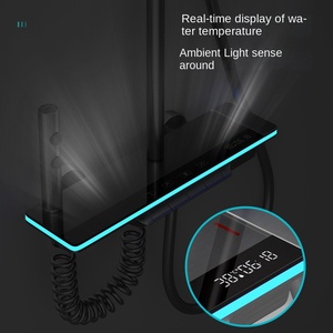 Tudo Cobre Display Digital Inteligente Terno De Chuveiro Casa De Banho Arma Cinza Pressurizado Chuva Suave Cachoeira Latão Atmosfera