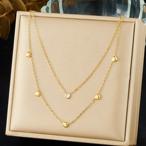 Exquisite Stainless Steel Layered <b>Collar</b> Jewelry Necklaces for Women Fashion Double Layer Zirconia Heart Chic Chain Necklace - Product Image 1