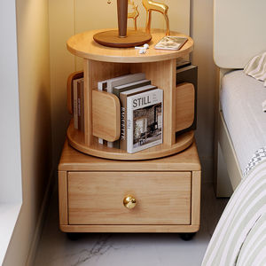 Rotating Bookshelf Solid Wood Round Multi Functional Bedroom Bedside <b>Table</b> Storage Cabinet For Children Adults Elderly - Product Image 2