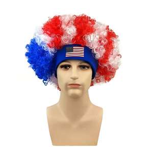 Perruque Afro Fan de la Coupe du Monde de Football 2026 Couleurs Drapeau National <span class=keywords><strong>avec</strong></span> Bandeau Imprimé Drapeau Coiffe Drôle de Clown Vente en Gros - Product Image 2