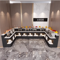 Table de Buffet Moderne en Marbre Durable pour la Restauration, Mobilier de Restaurant, Utilisation Hôtelière, Station de Présentation Alimentaire Libre-Service, Rangement Ouvert