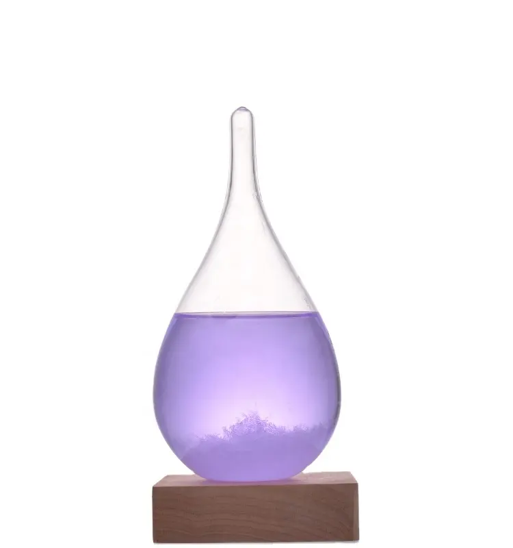Heißer Verkauf Sturm glas in Wasser tropfenform lila gefärbtes flüssiges Glas barometer Kunst handwerk Wetters tation für Haupt dekorationen
