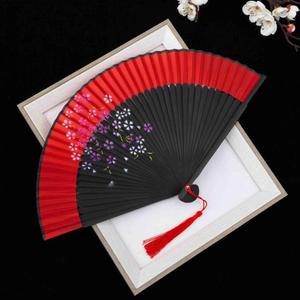 Abanico de mano de seda chino para mujeres y niñas, estilo japonés impreso de bambú, estilo de flor Popular, abanicos de mano plegables encantadores, recuerdo de fiesta - Product Image 5