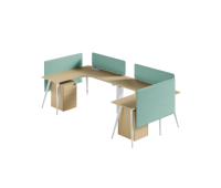 Bureau de travail en forme de L avec écran de confidentialité en tissu et meuble mobile verrouillable pour bureau commercial à plan ouvert