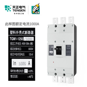 เท็นเก้น ทีจีเอ็ม1-1250/3300 1000A 3P เซอร์กิตเบรกเกอร์แบบโมลด์เคส หน่วยทริปแม่เหล็กแบบความร้อน แรงดันต่ำ ตัวเรือนพลาสติก - Product Image 1