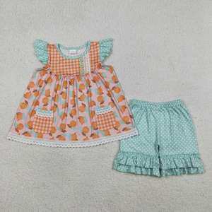 Custom Casual Summer Pink Plaid Print Cotton Spandex Kids Scallop Edge T-Shirt Bloomer 2 Pieces Outfits <b>Sister</b> Cute Clothes Sets - Product Image 4
