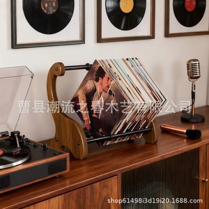 Retro wooden <b>record</b> rack, adjustable wooden <b>record</b> holder, album box, <b>record</b> desktop display <b>stand</b> - Product Image 3