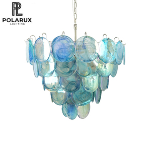 <span class=keywords><strong>Lustre</strong></span> moderne de luxe avec disques en verre bleu irisé, cadre métallique, style Art Déco, lampe suspendue à plusieurs niveaux pour salon et salle à manger - Product Image 1