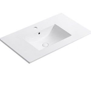 Lavabo de Cerámica Blanco de un Solo Orificio para Encimera, Lavabo de Baño Minimalista con Borde Delgado - Product Image 5