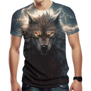 Camiseta Deportiva Personalizada con Logotipo, de Alta Calidad, en Poliéster y Elastano, con Estampado Animal 3D de Lobo y Rayo, Sublimación Completa - Product Image 1