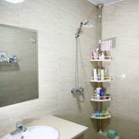 Étagère de douche d'angle réglable sur pied, télescopique, en plastique, personnalisable pour fournisseurs
