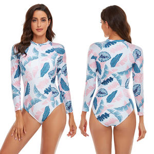Maillot de bain une pièce à manches longues pour femmes athlétique éruption garde fermeture éclair imprimé fleuri <span class=keywords><strong>surf</strong></span> maillot de bain maillot de bain - Product Image 1
