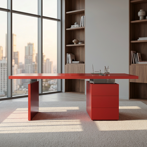 Modern Solid <b>Wood</b> Rectangular <b>Office</b> <b>Desk</b> with Storage Drawers for Executive Home Study - Product Image 2