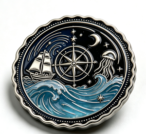 Épinglette en métal émaillé personnalisée, ronde, avec boussole de bateau, méduse, badge océanique, pour accessoire vestimentaire, souvenir, cadeau - Product Image 1