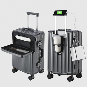 <span class=keywords><strong>Valise</strong></span> cabine à texture PC avec cadre en aluminium, ouverture frontale, serrure TSA, roues silencieuses pour <span class=keywords><strong>avion</strong></span>, approuvée par les compagnies aériennes - Product Image 2