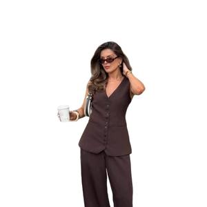 Conjunto de Dos Piezas para <span class=keywords><strong>Mujer</strong></span>, Estilo Casual de Primavera/Verano, Top sin Mangas <span class=keywords><strong>con</strong></span> Tirantes y Pantalones Anchos Estilo Francés - Product Image 1