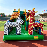 Structure gonflable robuste en PVC, thème Safari Jungle, pour location événementielle et jeux familiaux en extérieur