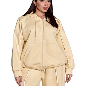 Ensemble sweat à capuche zippé et pantalon ample en jersey doux 280 GSM 100 % coton tricoté pour femme, personnalisable avec logo OEM, idéal pour la mode hivernale (vente en gros) - Product Image 5