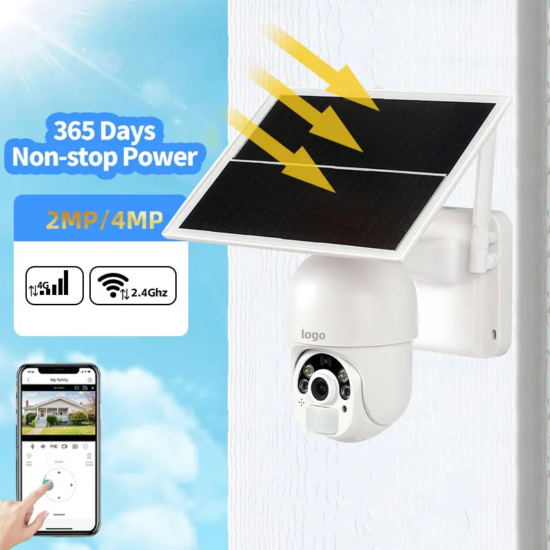 Nhà Ngoài Trời PTZ Video CCTV Hệ Thống Giám Sát An Ninh Không Dây GSM Thẻ SIM LTE IP Bảng Điều Khiển Năng Lượng Mặt Trời Chạy Pin 4G Camera