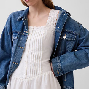 Vestido corto de algodón con encaje y cuello cuadrado para mujer, vestido informal de verano con botones plisados ​​de estilo vintage - Product Image 6