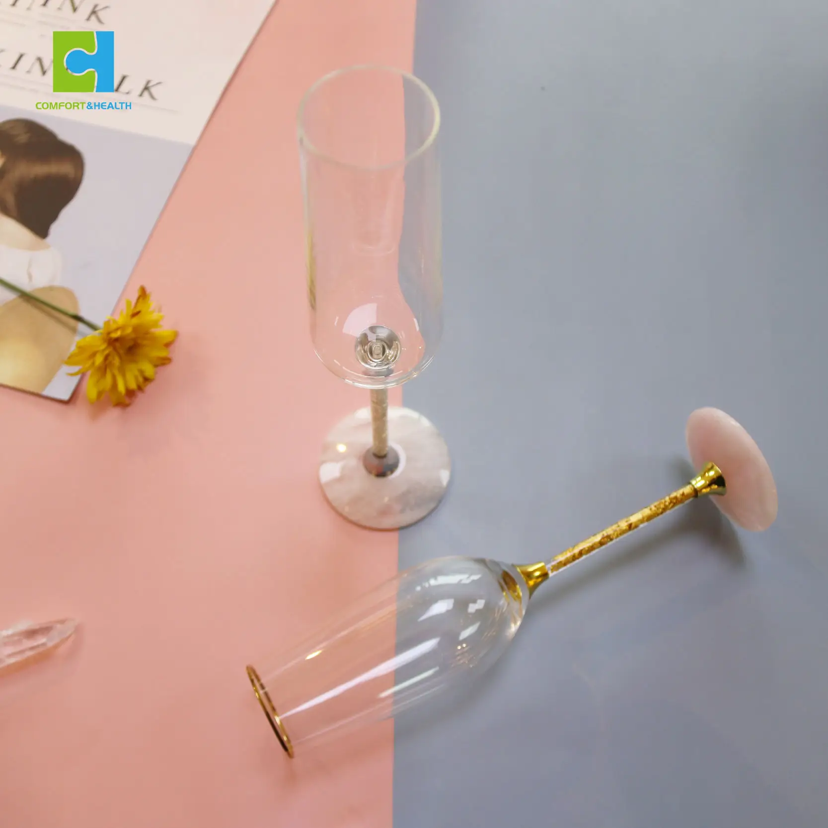 Benutzer definierte Verpackung Crystal Creative Bleifreies klares Champagner flöten glas