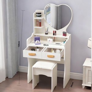 Juego de tocador blanco con espejo en forma de corazón |   Mesa de Maquillaje para Dormitorio Juvenil y Femenino - Product Image 4