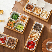 Assiette à fruits divisée en céramique de style nordique, petite assiette en porcelaine pour collations et sauces avec plateau en bois