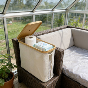 ตะกร้าใส่กระดาษชำระสำหรับใส่กระดาษทิชชู่ภาชนะใส่เอกสารขนาดกลางที่วางส้วมจัดระเบียบได้ถึง9เมกะม้วนพร้อมฝาไม้ไผ่ - Product Image 5