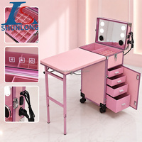 Bureau de manucure multifonctionnel moderne sur roulettes, étui de rangement pour cosmétiques et maquillage, poste de travail portable pour salon de manucure sur roulettes