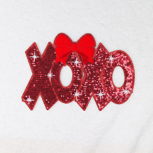แผ่นรีดติดเลื่อม XOXO แบบรีดด้วยความร้อนสำหรับวันวาเลนไทน์แผ่นปะวันวาเลนไทน์