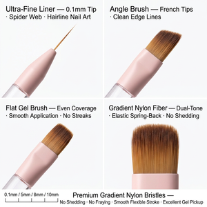 Pinceau plat en nylon pour nail art, stylo de traçage long pour dessin de lignes, outil de peinture gel UV pour manucure à domicile et en salon, conception d'art des ongles - Product Image 5