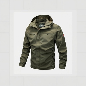 Plus Size Spring Washed Stand Collar Canvas <b>Soft</b> <b>Shell</b> Gym Outdoor Nylon Zip-Up Windbreaker <b>Jacket</b> for <b>Men</b> - Product Image 3