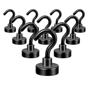 Black Magnetic Hooks Heavy Duty 100Lbs Strong Neodymium Magnet Hooks With Epoxy Coating For Home Kitchen Workplace
