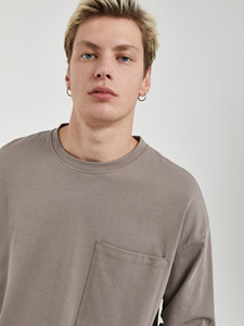 Camiseta de manga larga extragrande de cintura alta transpirable informal de algodón 100% con estampado de paloma blanca para hombre con bolsillo - Product Image 3