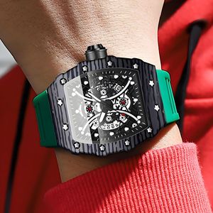 Reloj de Lujo BINBOND con Caja de Textura Cuadrada, Reloj de Cuarzo para Hombre con Correa de Silicona, Esfera Luminosa y Resistencia al Agua de 30M - Product Image 3