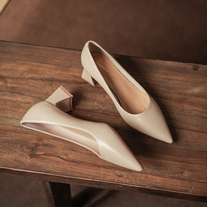 Escarpins pour femmes 5001A à bout pointu, talon carré, en cuir véritable, chaussures de bureau à talon moyen, semelle souple, chaussures de travail - Product Image 3