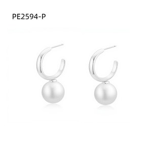 Amy Amy <b>Pearl</b> Hoop <b>Earrings</b> <b>Silver</b> Faux <b>Pearl</b> Round White Classic Women's Everyday Wear - Product Image 2